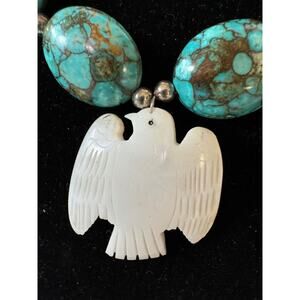 Vintage Native American Necklace Turqouise Beads White Eagle Fetish Pendant NWT